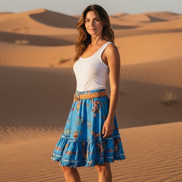 Vintage The Great American Square Dance Company Blue SW Aztec Circle Skirt - Picture 2 of 15